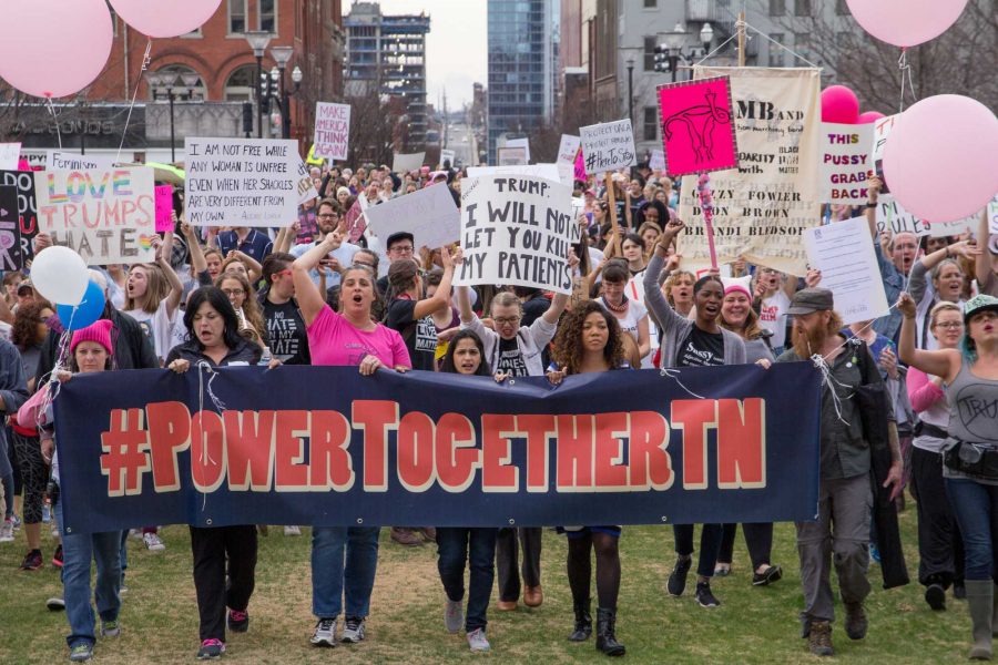 January 21st, 2017 – Thousands of women and men gather in downtown Nashville in tandem with hundreds sister marches around the world following the innaguration of Donald Trump. photo by Blake Dover