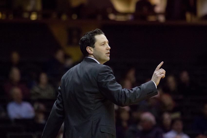 February 16th, 2017 – Coach Bryce Drew during the Commodores 72-67 win against Texas A&M Thursday night in Memorial Gym.