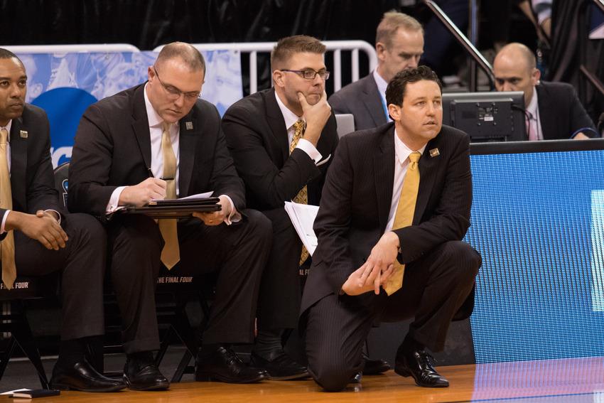 Vanderbilt head coach Bryce Drew and his staff look on during the Commodores' 68-66 NCAA tournament first-round loss to Northwestern on March 16, 2017.