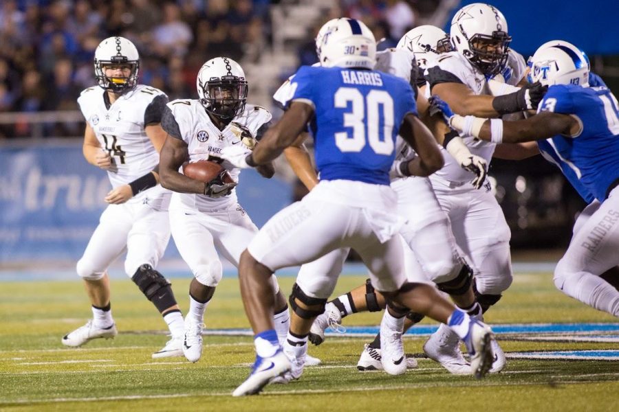 Ralph Webb takes the handoff on Saturday nights victory over Middle Tennessee