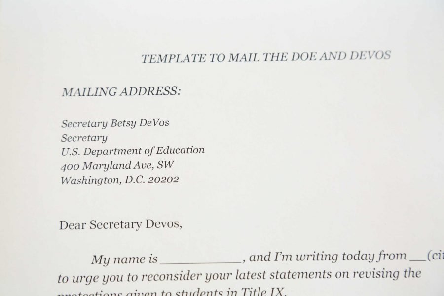 Students write letters to Secretary of Education Betsy DeVos on Monday, September 11, 2017 regarding her Title IX speech.