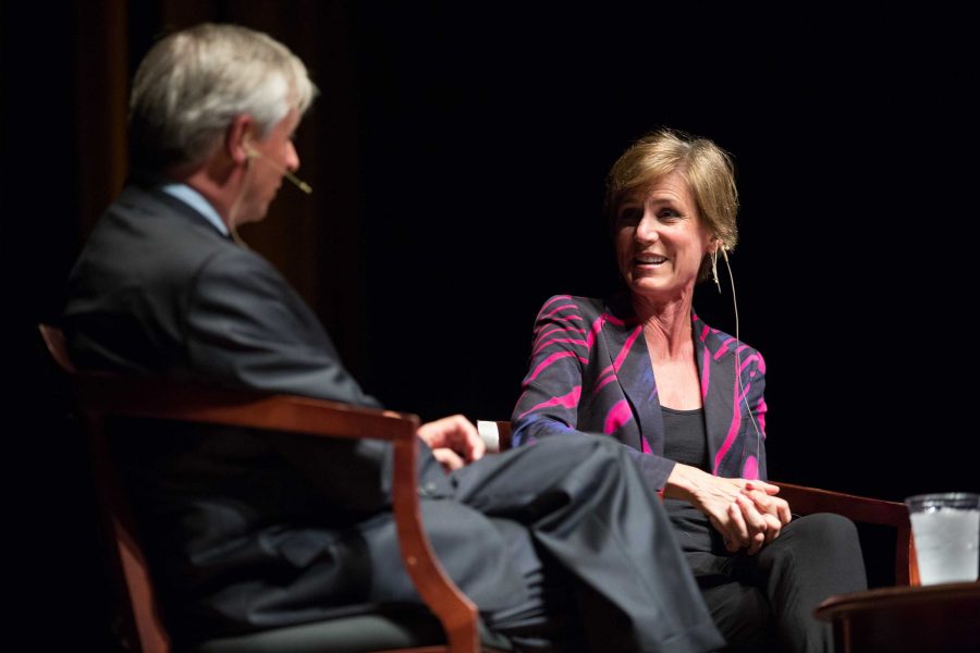 Former Acting Attorney General Sally Yates speaks with Chancellor Zeppos and Professor John Meacham as a part of the Chancellors Lecture Series on Tuesday, September 26, 2017.
