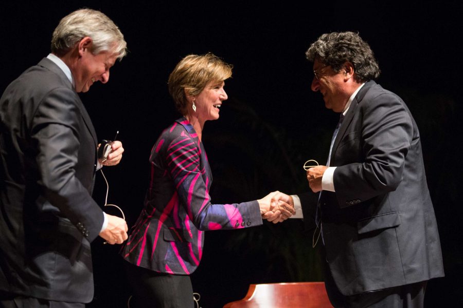 Former Acting Attorney General Sally Yates speaks with Chancellor Zeppos and Professor John Meacham as a part of the Chancellors Lecture Series on Tuesday, September 26, 2017.