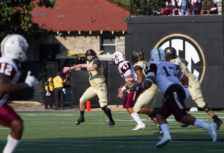 Kyle Shurmer makes a pass against Alabama A&M on Saturday September 09, 2017