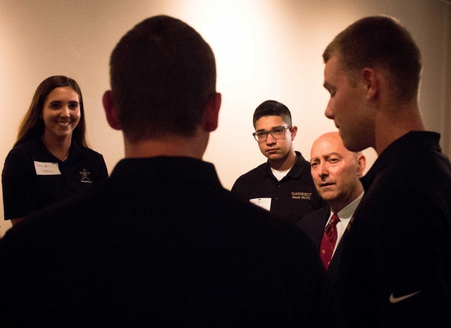 Admiral James Stavridis, former Supreme Allied Commander of NATO, joins Chancellor Zeppos and Vanderbilt Naval ROTC students for a brief reception at the University Club on October 3, 2017 before speaking at the Chancellors Lecture Series.