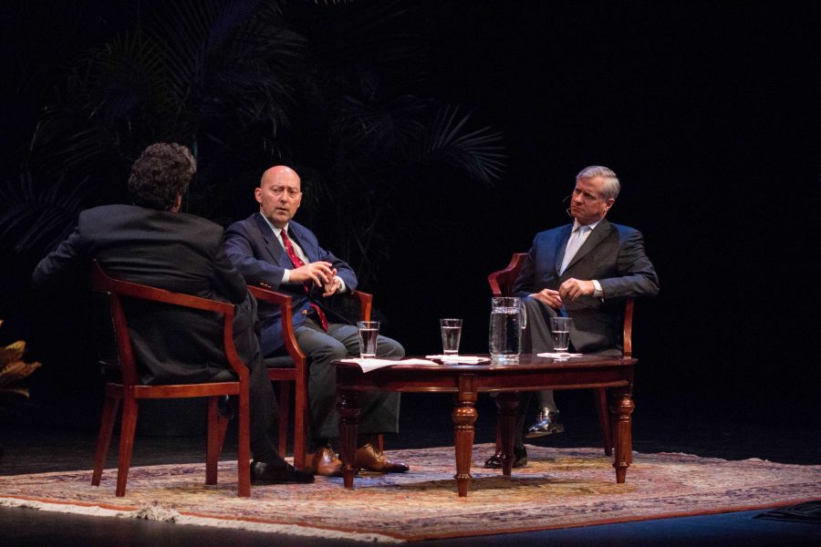 Admiral James Stavridis, former Supreme Allied Commander for NATO, joins Chancellor Zeppos and Jon Meacham to discuss global security at the Chancellors Lecture Series, held at Blairs Ingram Hall on Tuesday, October 3, 2017.
