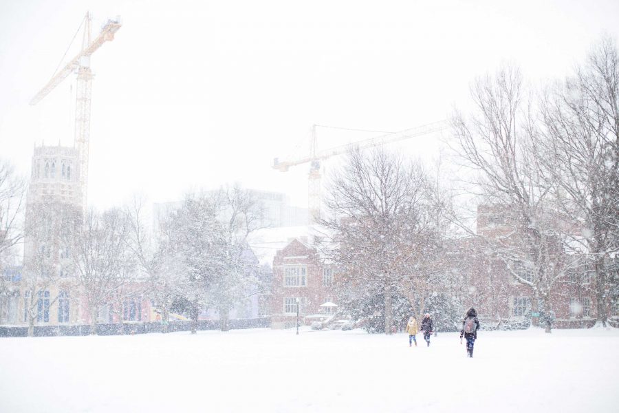 Snow hits the Vanderbilt campus on January 16, 2018. (Photo by Ziyi Liu // The Vanderbilt Hustler)