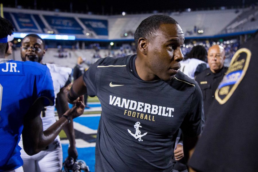 The Vanderbilt football team plays at Middle Tennessee State University on Saturday, September 2, 2017. Photo by Claire Barnett