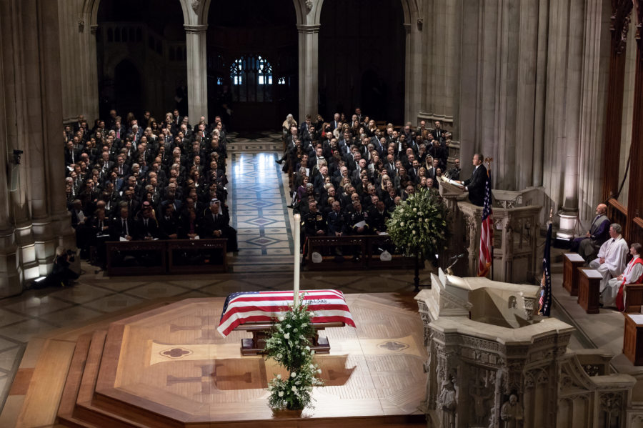 Former President George W. Bush delivers the eulogy at the funeral service for his father, former President George H.W. Bush. Official White House Photo by Andrea Hanks