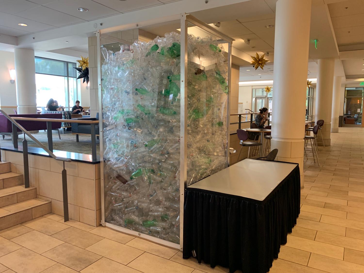 This collection of bottles in Commons Center showcases how many plastic bottles Vanderbilt previously sold in half a week, according to Campus Dining Marketing Manager Jessica Williams. (Photo by Eva Durchholz)