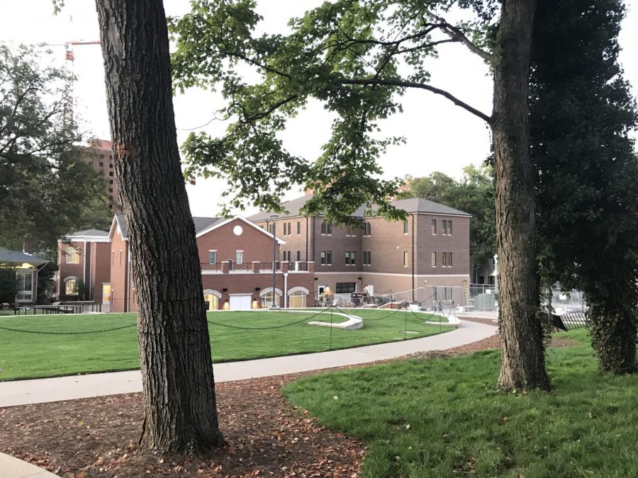 The nearly-competed green space has replaced the roads that used to separate Greek houses. Photo by Mattigan Kelly // The Vanderbilt Hustler