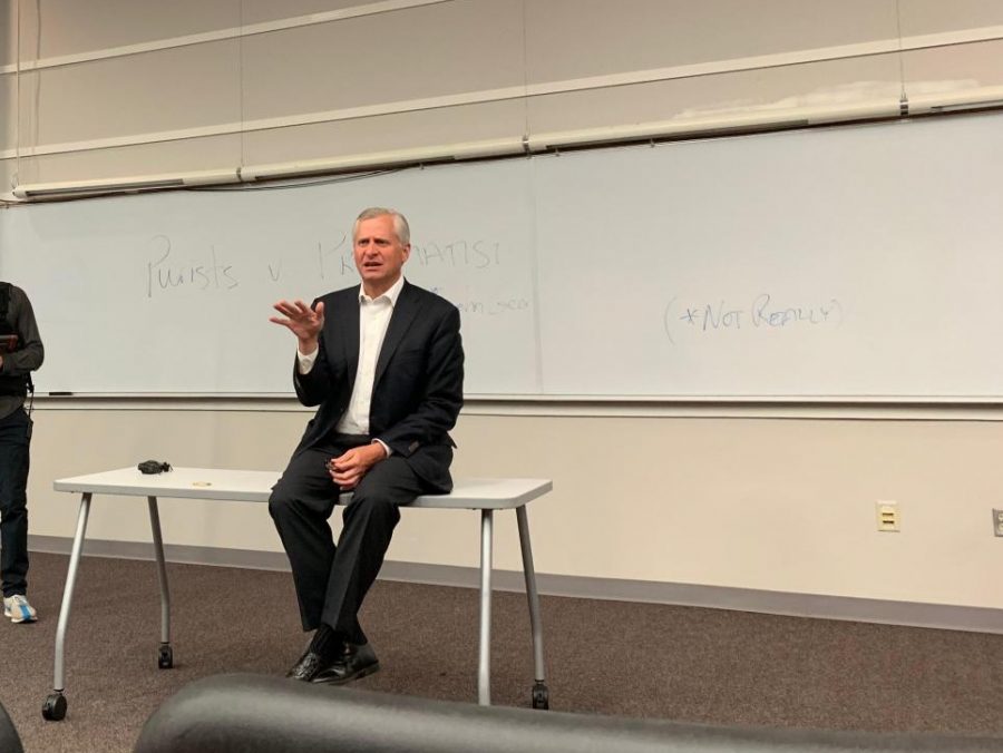 Professor Jon Meacham lectures in the Leadership class he co-teaches.