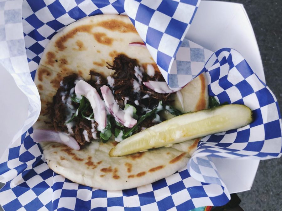 gyro in blue and white plaid paper