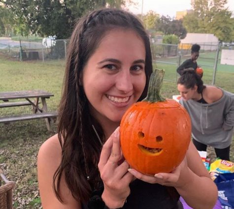 The VU Community Garden will be composting pumpkins, such as this one carved by junior Reilly Menchaca, after Halloween season. (Photo by Maya Sandel)