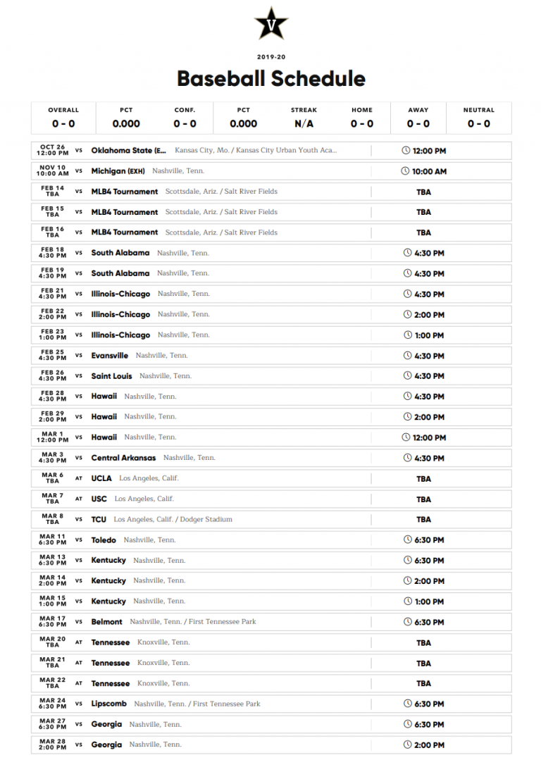 Vanderbilt Baseball unveils 2020 schedule The Vanderbilt Hustler