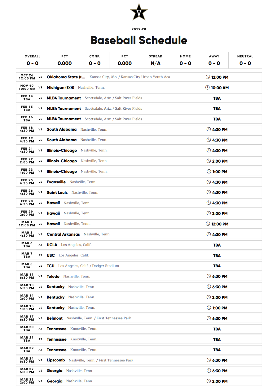 Vanderbilt Baseball unveils 2020 schedule The Vanderbilt Hustler