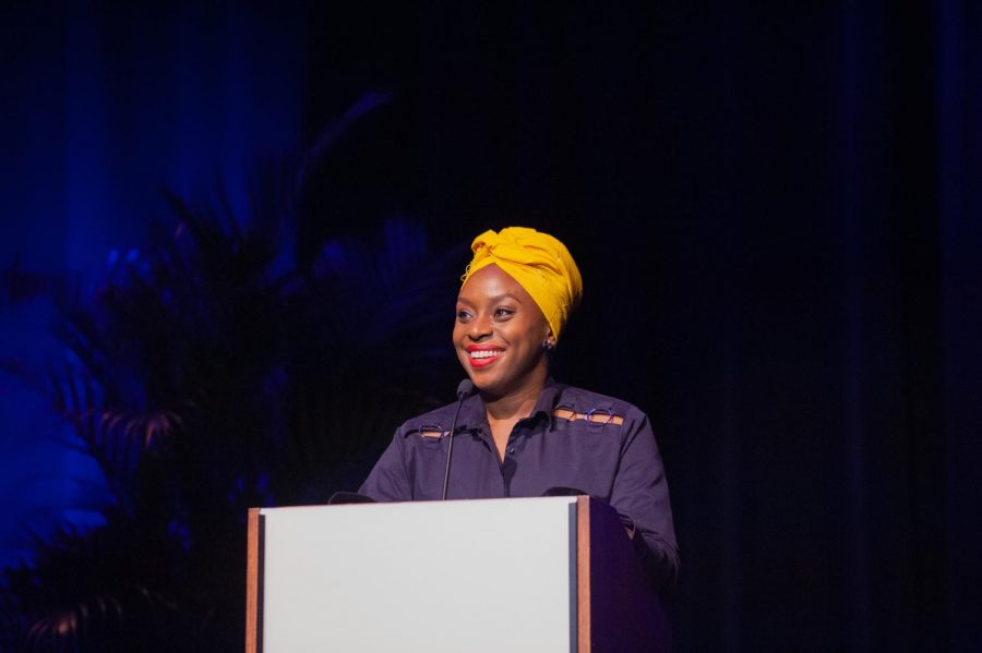 Chimamanda Ngozi Adichie speaks as part of the Chancellors Lecture Series