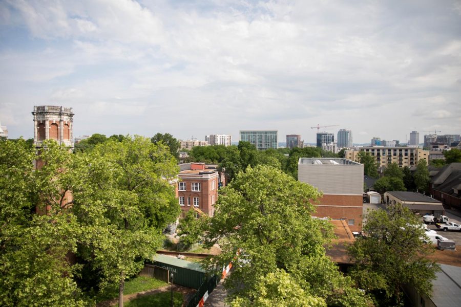 Image of trees and Kirkland Hall from above