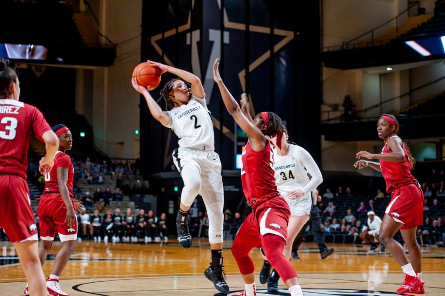 Vanderbilt Guard Chelsie Hall goes up for a layup against Arkansas early in January.