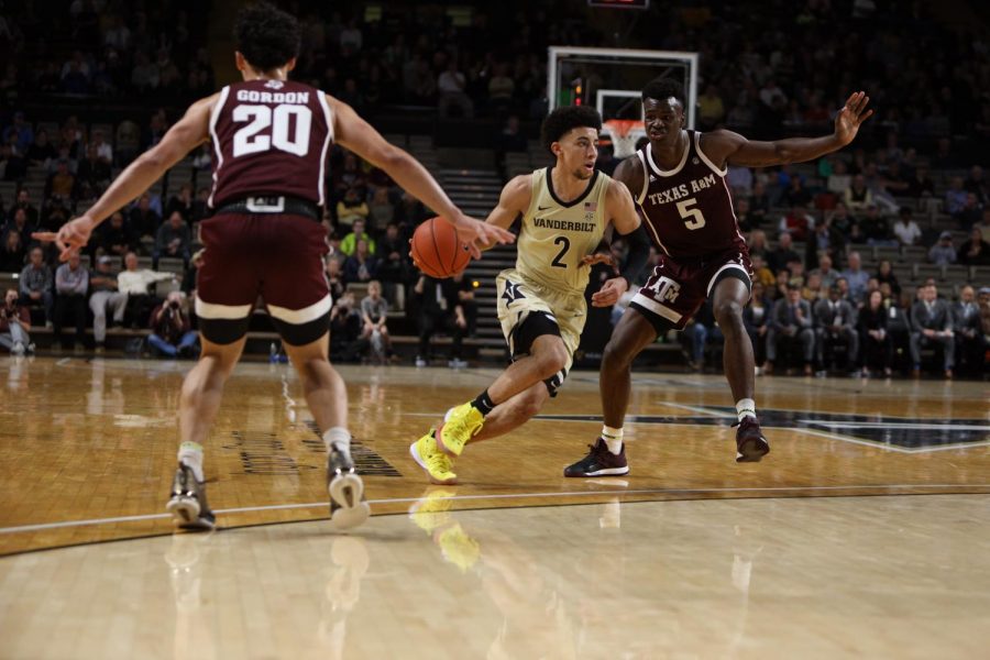 Vanderbilt Guard Scotty Pippen Jr. drives into the lane in the Commodores loss to Texas A&M
