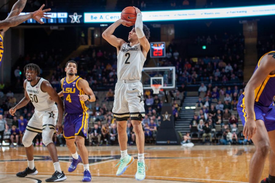 Scotty Pippen nails a mid-range jumper in the final minutes of Vanderbilts victory over LSU on Feb. 5, 2020.
