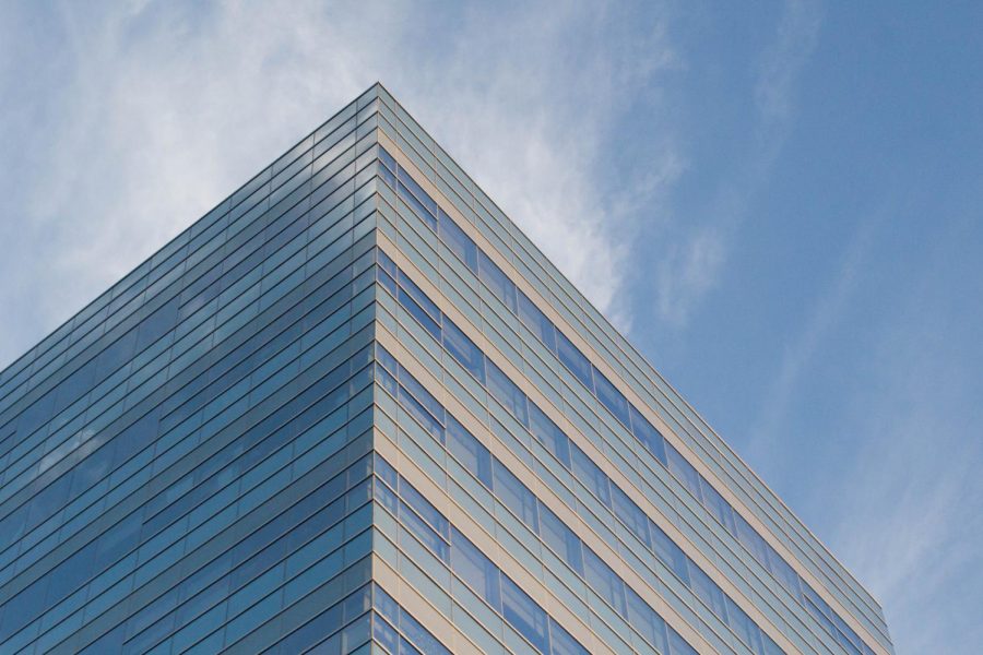 image of the vandetbilt medical center windows against blue cloudy sky