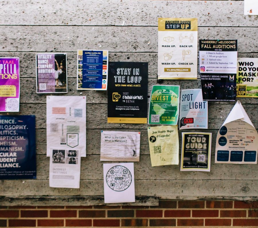 Rand Wall outside of Rand Dining Center is where various clubs and organizations hang flyers and posters. 