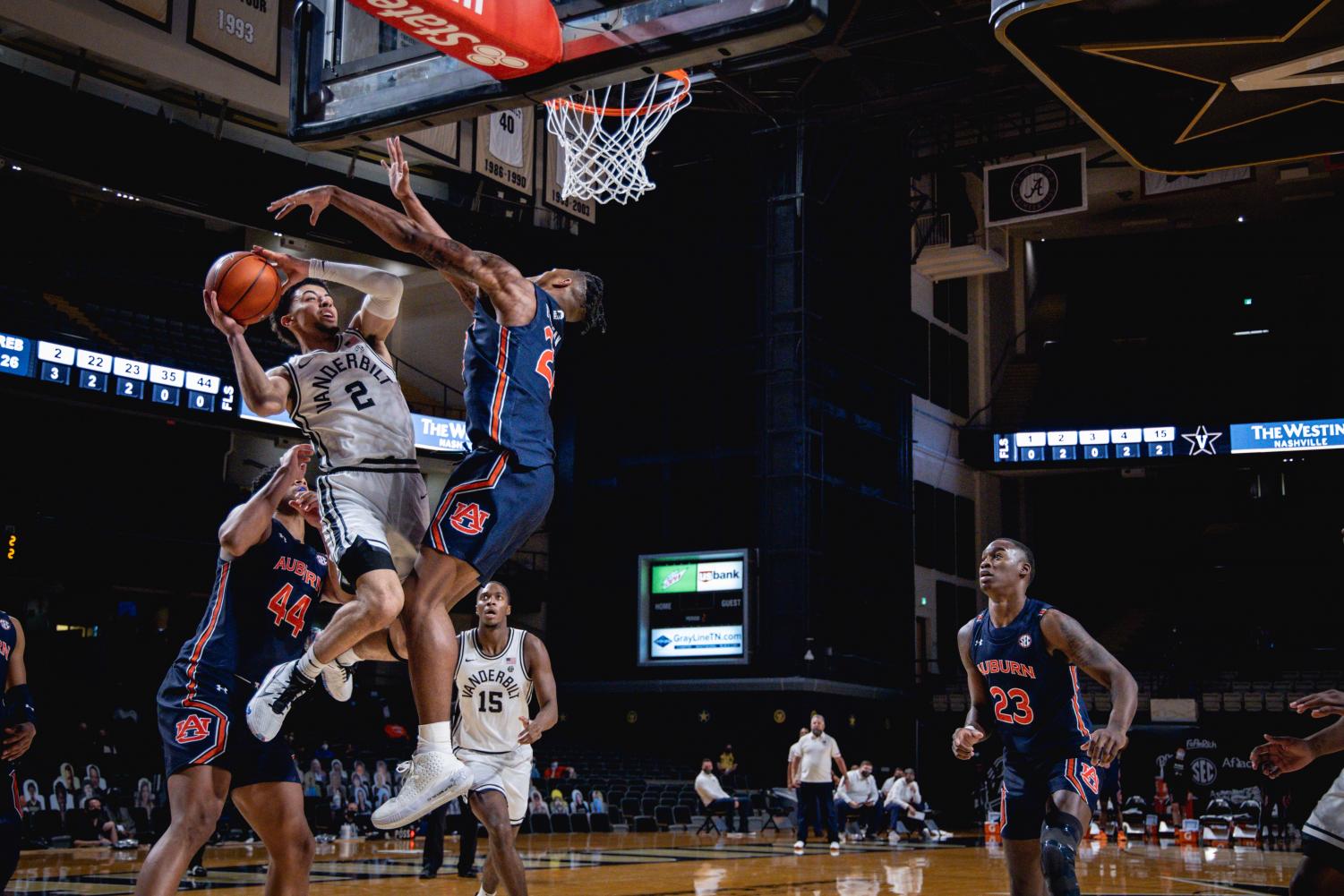 Scotty Pippen Jr. fights for a contested layup in Vanderbilts loss to Auburn. in Feb., 2021.