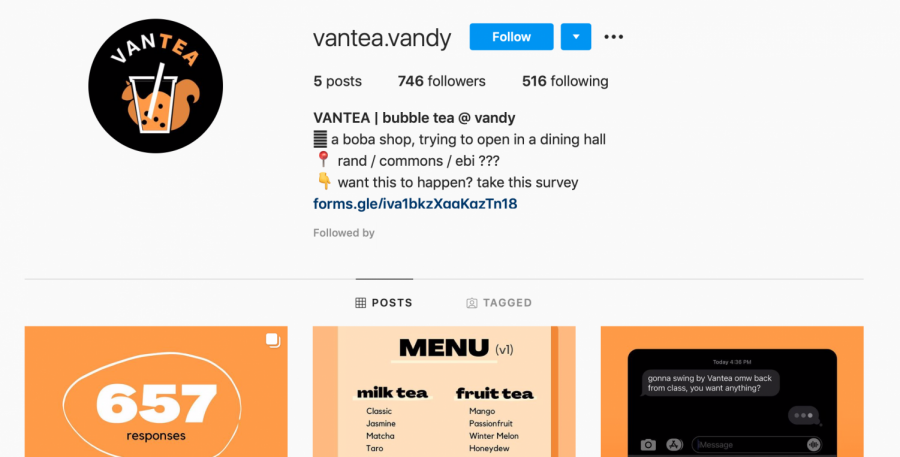 Vantea is a social media-backed initiative to open a student-run boba shop in a campus dining hall. Screenshot from @vantea.vandy (Hustler Staff/Marissa Tessier) 