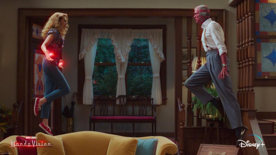 Wanda and Vision have their first heated argument of the series as the Westview illusion threatens to topple down around them. (Marvel Studios/WandaVision)