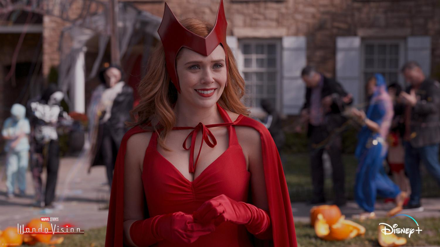 In episode 6s Halloween Spooktacular, Wandas decked out in a classic Scarlet Witch costume as an homage to Marvel comics. But to fit the sitcom reality, she says shes dressed as a Sokovian fortune teller. (Marvel Studios/WandaVision)