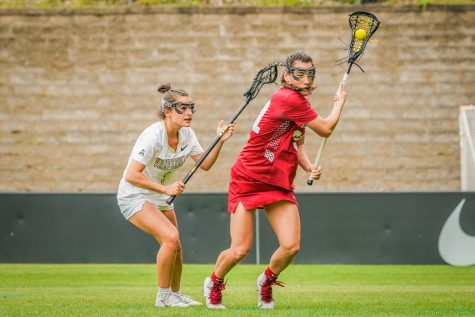 Gabby Fornia plays defense against Temple on April 23, 2021. (Twitter/@VandyLacrosse)
