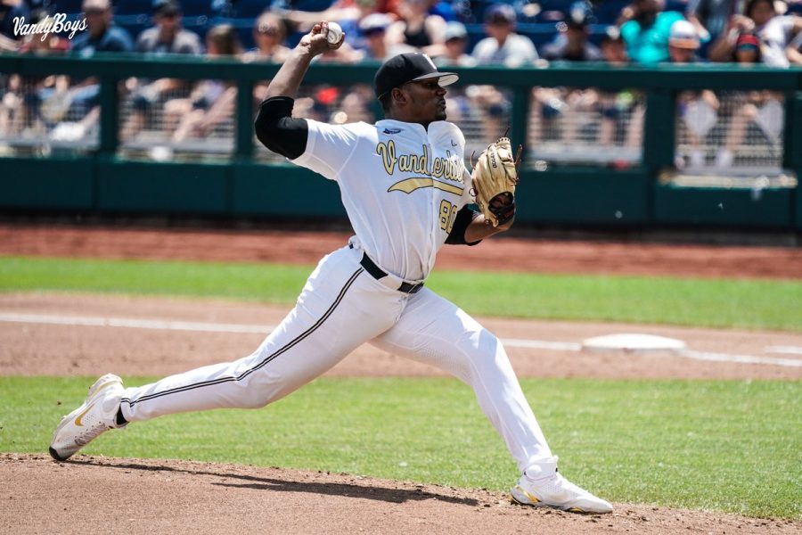 Kumar Rocker pitches against NC State at the 2021 College World Series.