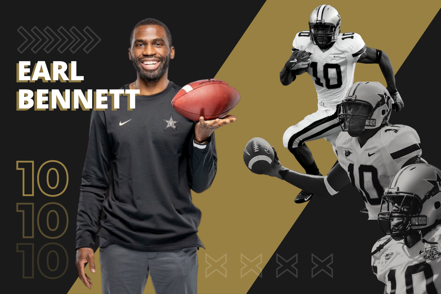 Former Commodore wide receiver Earl Bennett is back on West End to help Clark Lea turn Vanderbilt football around. (Hustler Multimedia/Emery Little).