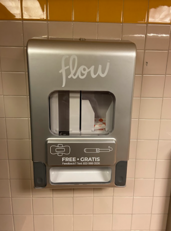 One of the free menstrual product dispensers in Saratt Student Center