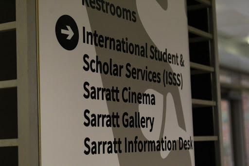 A sign at the International Student & Scholar Services office,