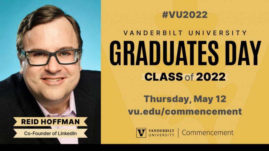 Graphic with details of Reid Hoffmans Graduates Day address. (Photo courtesy of Vanderbilt University News)