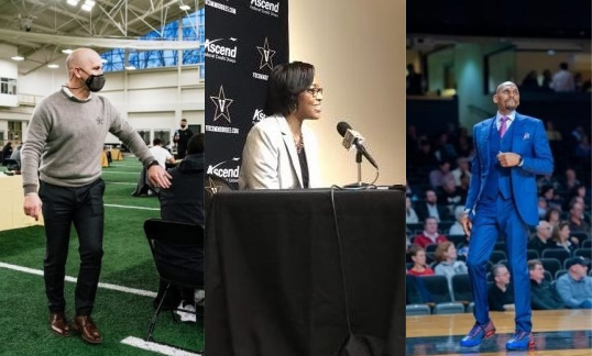 Clark Lea, Candice Lee and Jerry Stackhouse all met with the media on Tuesday. (Hustler Multimedia & Vanderbilt Athletics)