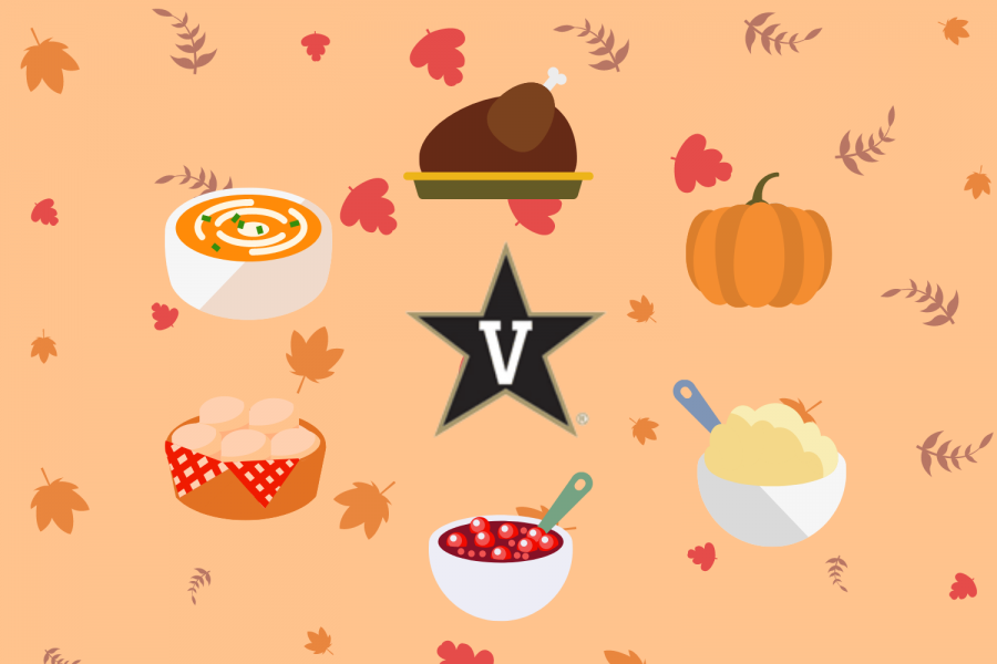 A graphic of the Vanderbilt logo and Thanksgiving food
