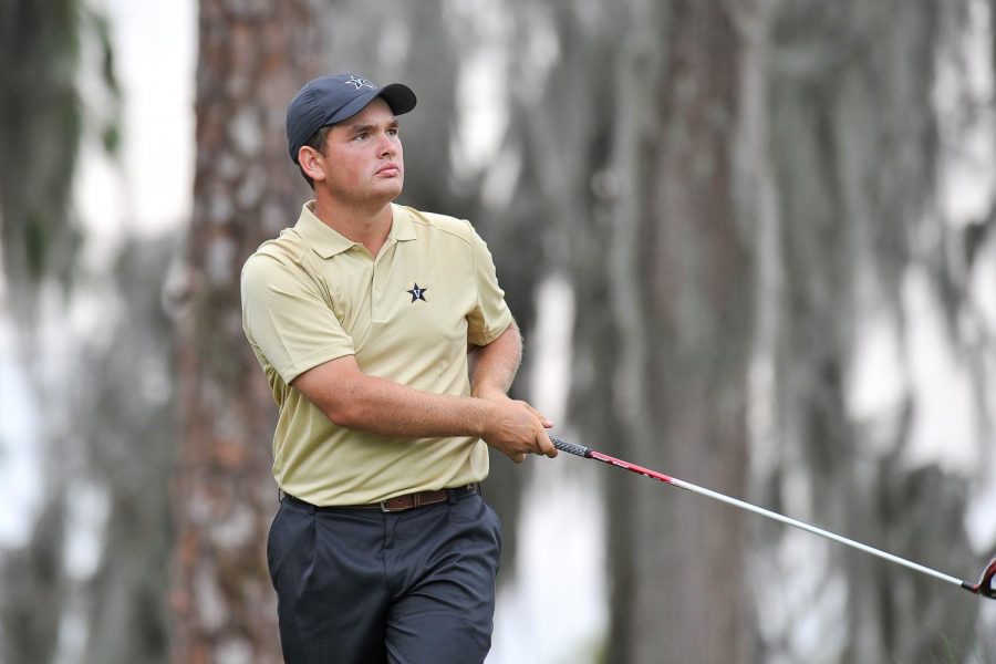 Former Vanderbilt golfer Hunter Stewart hits a tee shot. (Vanderbilt Athletics)