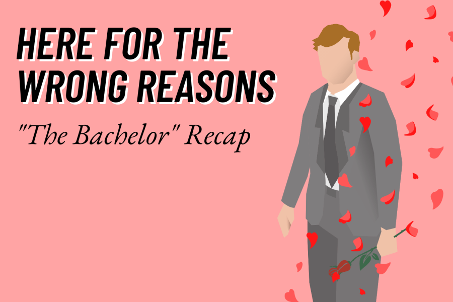A graphic of Bachelor Clayton Echard on a salmon background with rose petals