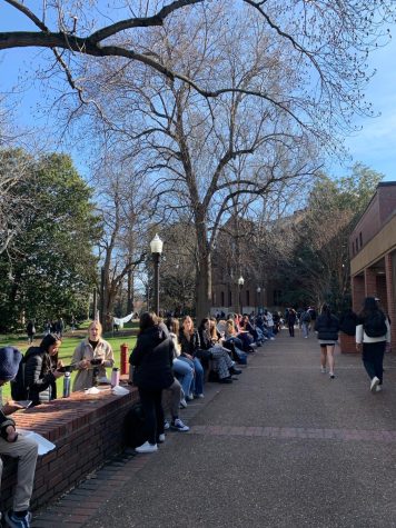 Students eating outside at Rand, as photographed on Jan. 18, 2022.