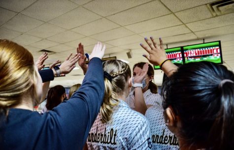 Vanderbilt bowling celebrates during a tournament in mid-January, 2022.