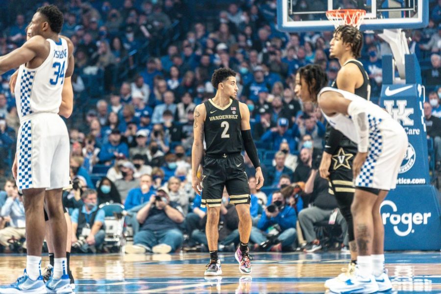 Scotty Pippen Jr. looks to the sideline during Vanderbilts loss to Kentucky on Feb. 2, 2022.