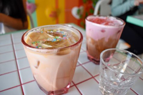 Brightly-colored drinks at Matryoskha Coffee