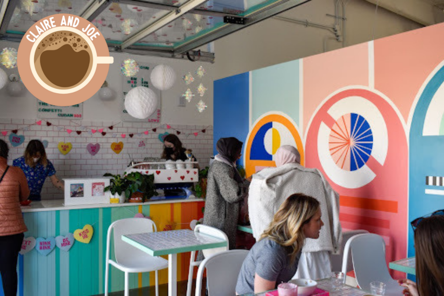 The decor at Matryoshka Coffee is bright and colorful. (Photo/Claire Gatlin) (Graphic/Emery Little and Alexa White)