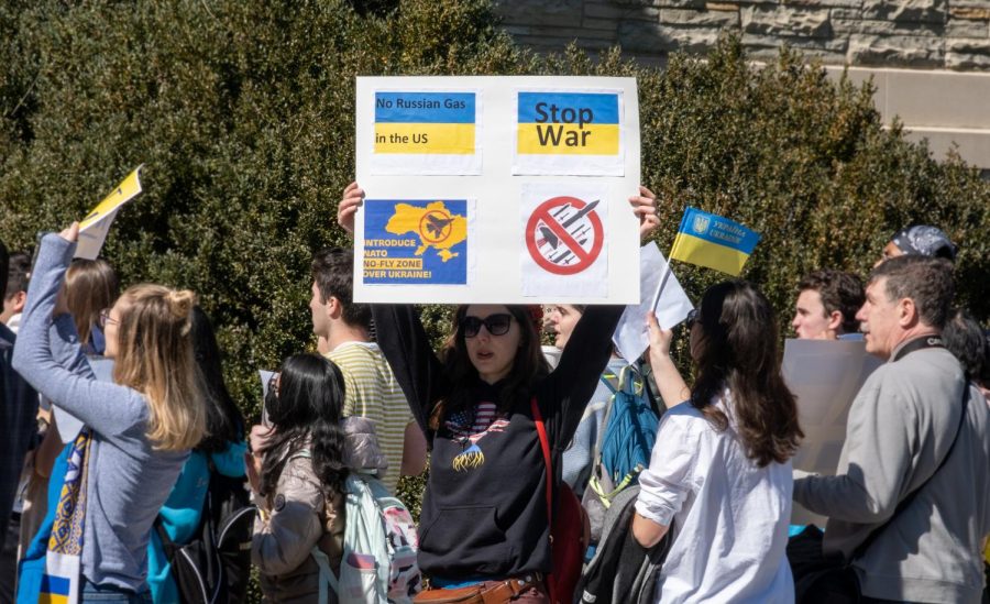 Protestors in support of Ukraine on March 1, 2022