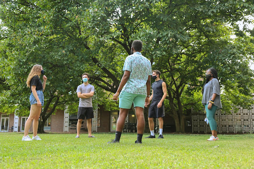 Masked and socially distant students on Branscomb Quad, as photographed on Sept. 16, 2020. (Hustler Multimedia/Hallie Williams)