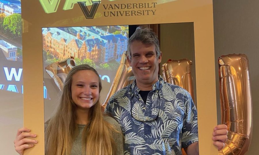 Ella Parsons and her father at an admitted students event on April 15, 2022. (Photo courtesy of Ella Parsons)