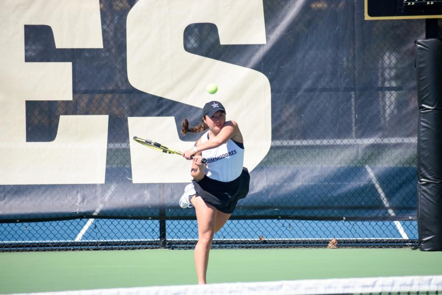 Vanderbilt womens tennis competes in a match on April 1, 2022.